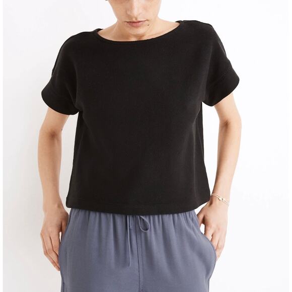 MADEWELL Black Twill Jacquard Boxy Crop 100% Cotton T-Shirt Size Small - Picture 1 of 6